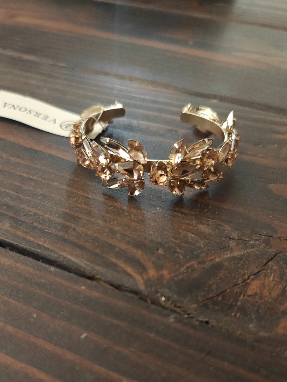 Versona Gold Floral Crystal Open Cuff Bracelet - Champagne Stones AA31 6799